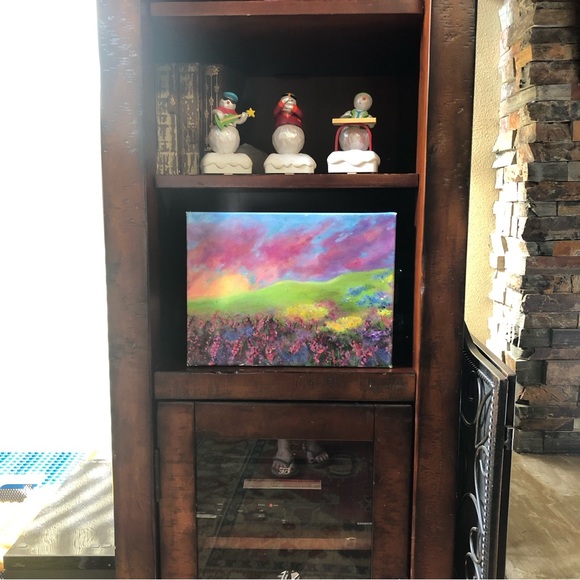 ORIGINAL ART 12x9 Flower Field Sunset Painting on Deep Edge Gallery Wrap Canvas - Picture 7 of 7